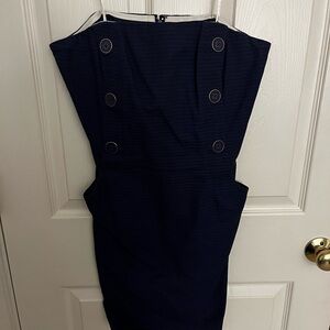 Elegant Navy Button-Detail Dress
